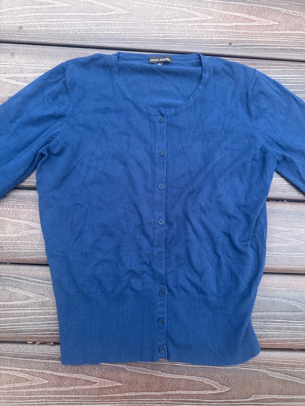 Woman’s Blue Button-Front Crewneck Cardigan - Picture 5 of 12